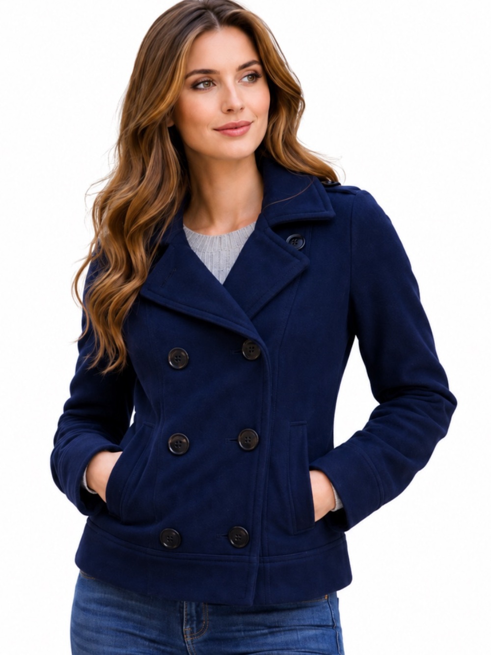 American Eagle Navy Double-Breasted Pea Coat Jacket Size M